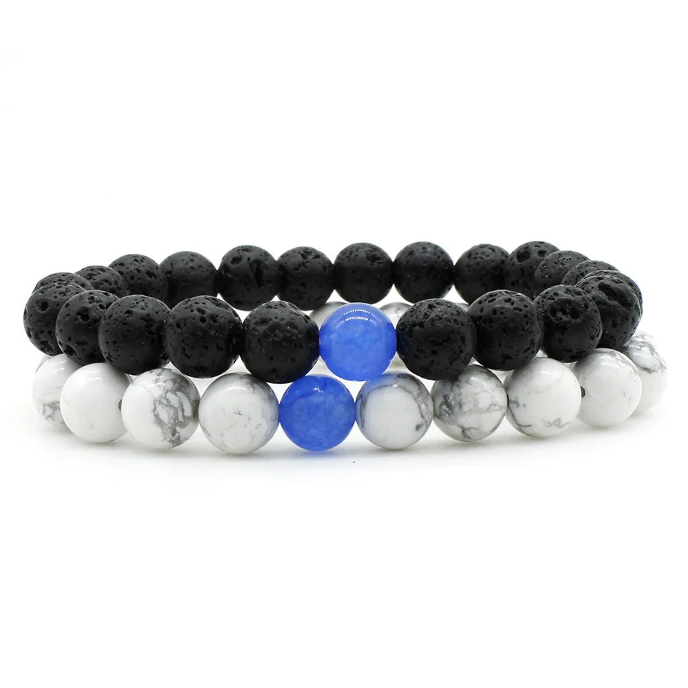 Women Men 8mm Beaded Natural Stone Bracelet Couples Lover Agate Quartz Lava Tiger Eye Healing Energy Bangle Yoga Jewelry