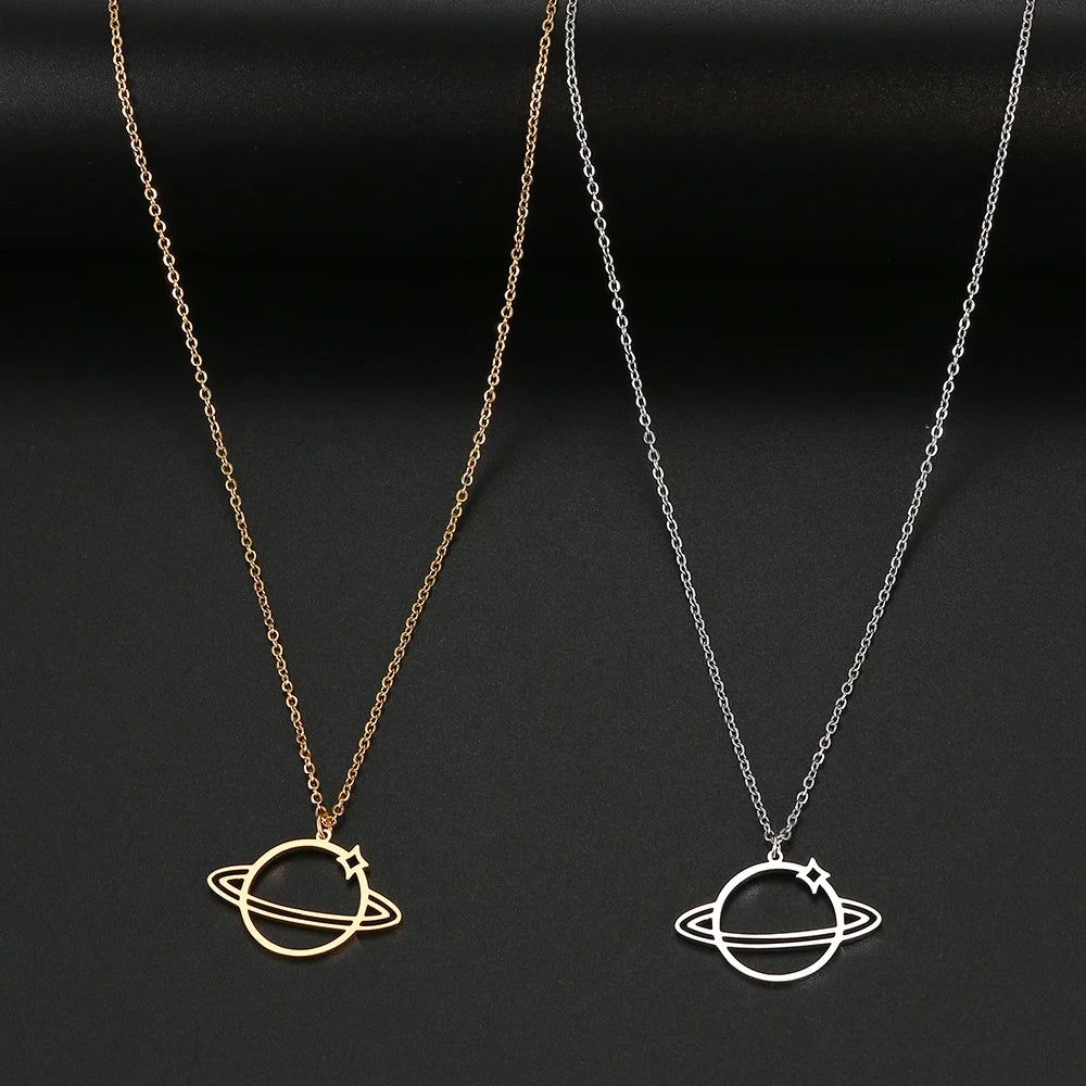 Stainless Steel Necklaces Gothic Planetary Universe Pendant Collar Chain Fashion Necklace For Women Men Jewelry Friend Best Gift