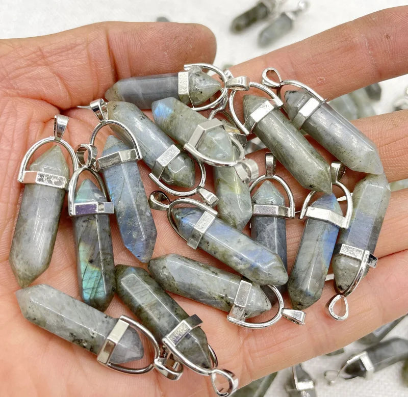 Wholesale Natural Gem Stone Quartz Crystal Turquoise Hexagonal Pendulum Reiki Charm Pendants DIY Jewelry Making Necklaces 10Pcs Viralgem Store