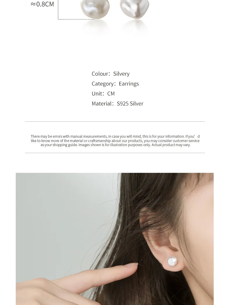 Trustdavis Authentic 925 Sterling Silver Sweet Irregular Baroque Pearl Stud Earrings For Women Wedding Party FIne Jewelry DA1224