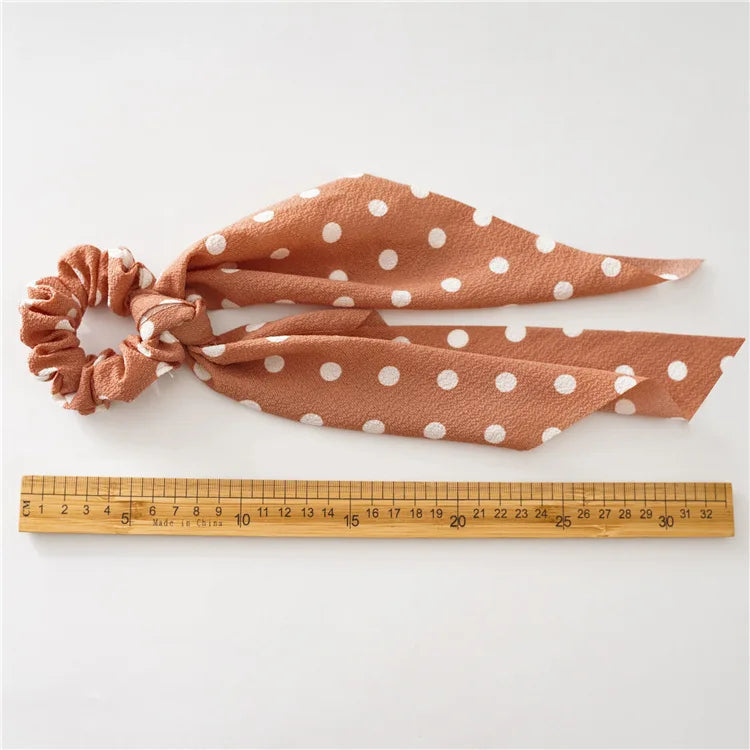 2020 Women Streamers Scrunchies Polka Dot Print Elastic Bow Hair Rope Girl Hair Ties Korean Sweet Hair Accessories Headwear Viralgem Store