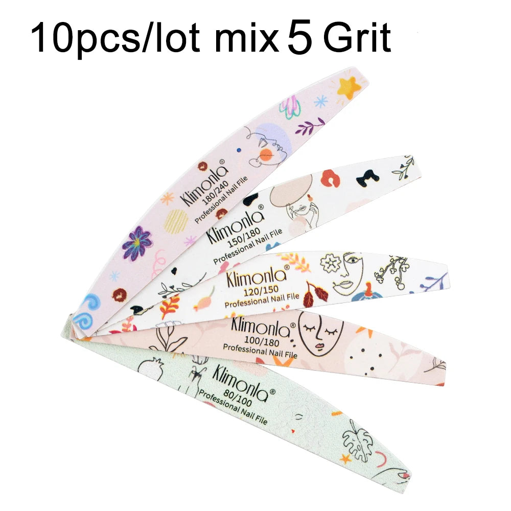 10Pcs/Lot Nail File 100 180 Grit Professional Wooden Two Sided Sanding Files Washable Nails Accessories Manicure Salon Tools