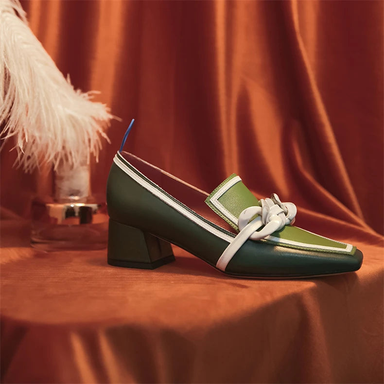 2020 Summer Women Chunky Pumps Thick High Heel Slip-On Waterproof Loafers Shoes Casual Vintage Square Toe Ladies Suit Shoes