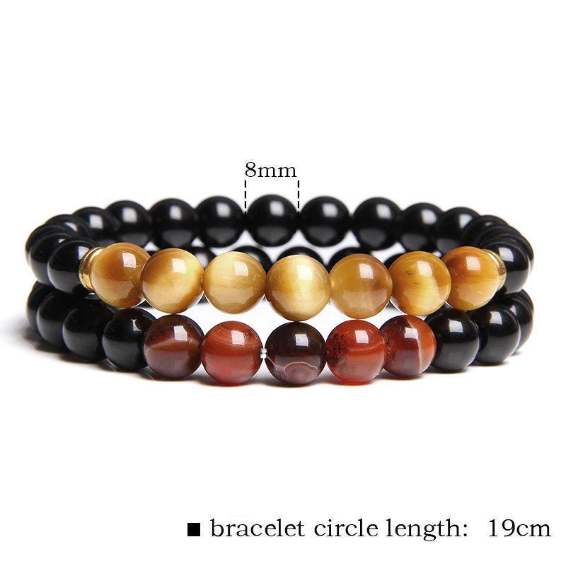 2 Chain Bracelets Friendship Jewelry Handmade Elastic Men Bangle Natural Tiger Eye Stone Beads Bracelet Unisex Pulsera Hombre Viralgem Store