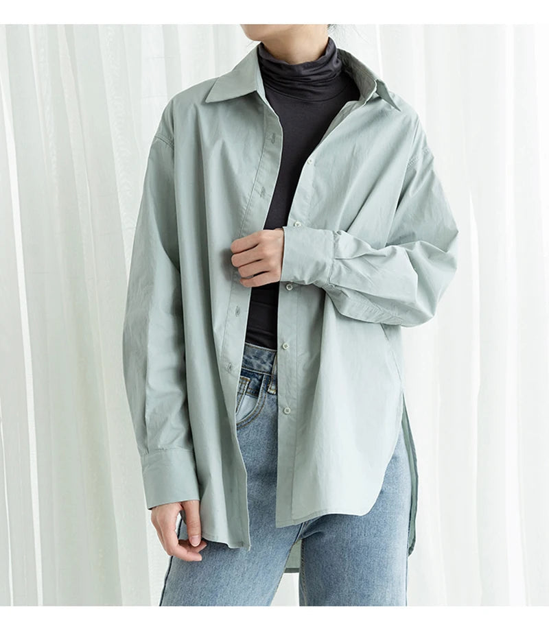 100% Cotton Women's Shirt 2024 Autumn New Solid Color Button Turn-Down Collar Long-Sleeved Casual Loose Ladies OL Shirts Viralgem Store