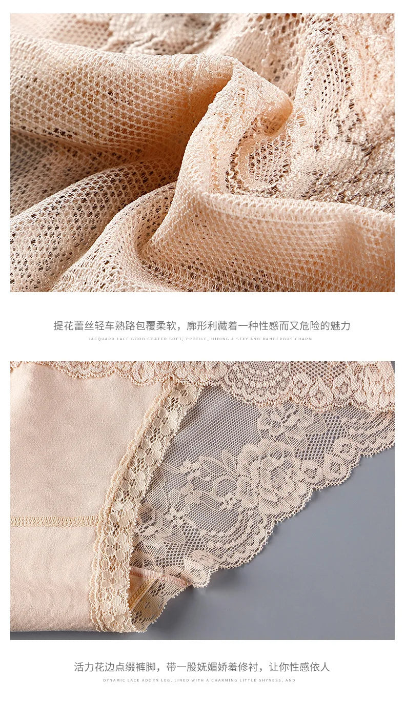 7Pcs Cotton Women's underwear lace transparent panties comfortable antibacterial plus size pants female sexy lingerie