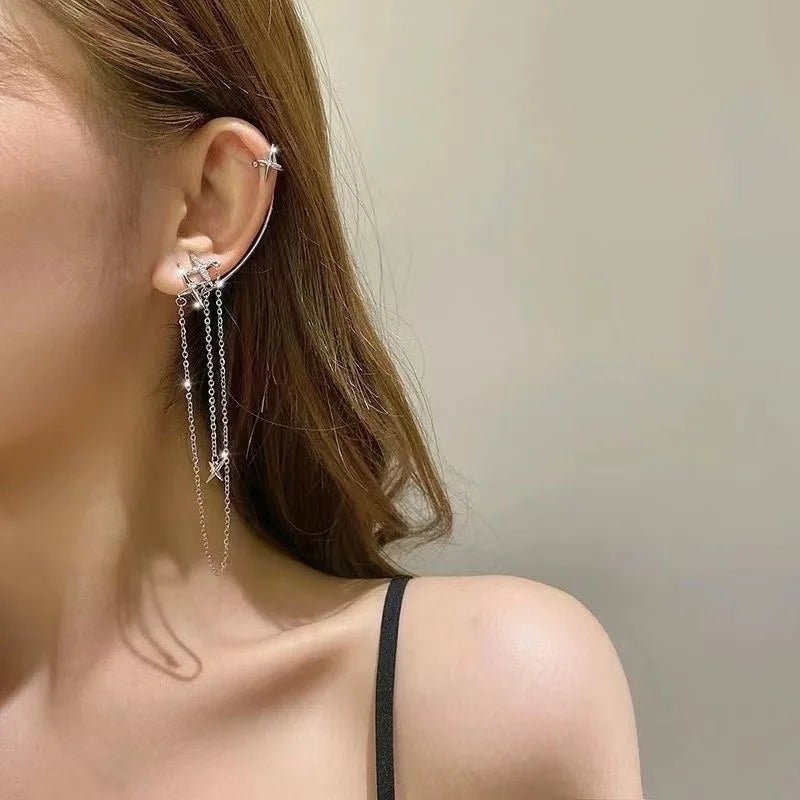 20Style Luxury Shiny Crystal Rhinestone Long Tassel Ear Cuff No Pierced Ear Clip Earrings For Women Wedding Korean Trend Jewelry Viralgem Store