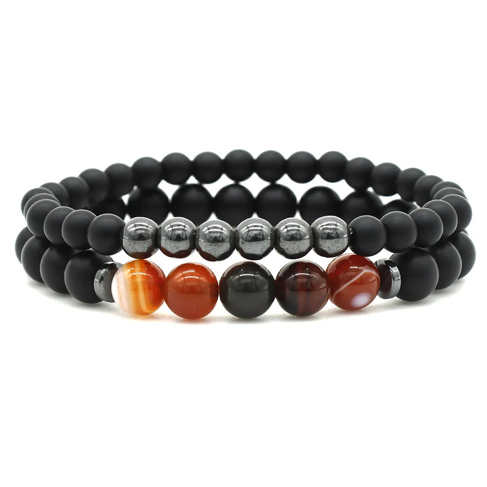 Women Men 8mm Beaded Natural Stone Bracelet Couples Lover Agate Quartz Lava Tiger Eye Healing Energy Bangle Yoga Jewelry