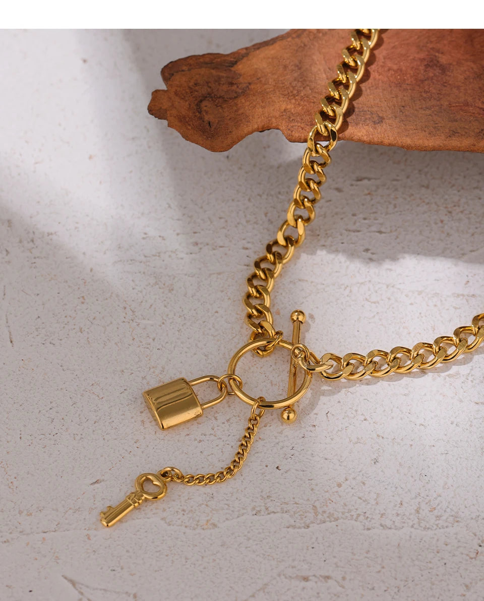 Yhpup New 316L Stainless Steel Jewelry Punk Metal Lock Pendant Necklace Minimalist 18 K Plated Chain подвеска Necklace Gala