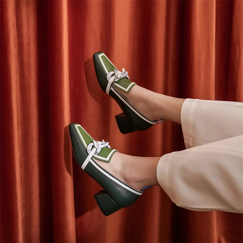 2020 Summer Women Chunky Pumps Thick High Heel Slip-On Waterproof Loafers Shoes Casual Vintage Square Toe Ladies Suit Shoes