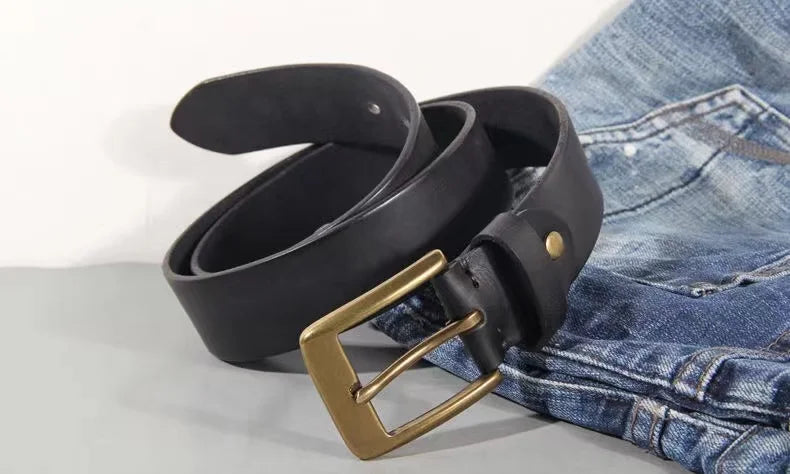 Vintage Luxury Handmade Leather Copper Buckle Man's Belt Cinturon Gotico Cowhide Retro All-match Casual Jeans Soft Belt ABC Viralgem Store