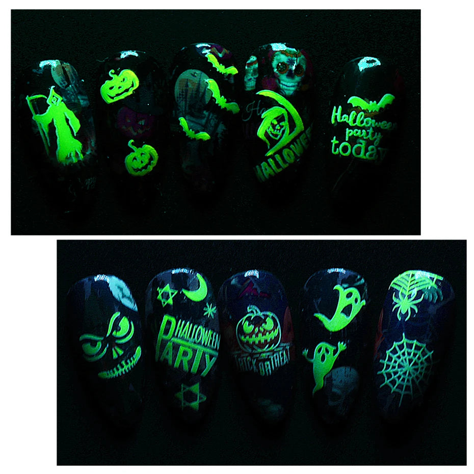 1pcs 3D Luminous Nail Stickers Flame Butterfly Star Moon Glitter Design Glow in The Dark Slider Manicure Decorations JICY028-036