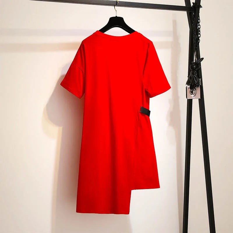 150Kg Plus Size Women's Summer Loose Letter T-Shirt Dress Bust 157cm 6XL 7XL 8XL 9XL 10XL Short-Sleeved O-Neck Dress Black Red