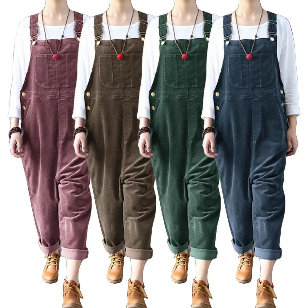 Winter Corduroy Jumpsuit Women Wide Leg Overalls Solid Color Loose Sleeveless Wide Leg Jumpsuit combinaison femme Комбинезоны Viralgem Store