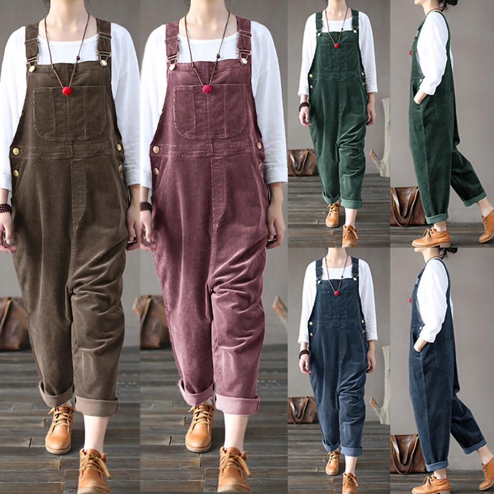 Winter Corduroy Jumpsuit Women Wide Leg Overalls Solid Color Loose Sleeveless Wide Leg Jumpsuit combinaison femme Комбинезоны Viralgem Store
