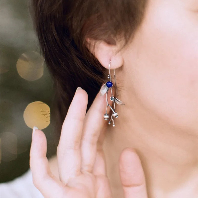 Woodland Earrings Witch Mushroom Elven Forest Leaf Earrings Nature Botanical Jewelry Silver Wire Wrapped