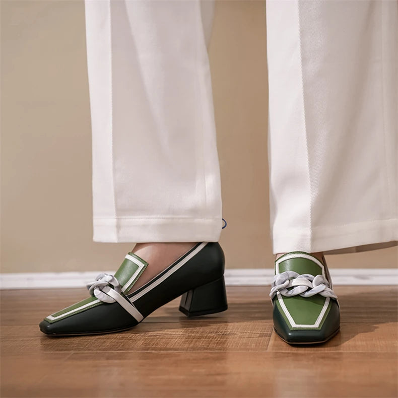 2020 Summer Women Chunky Pumps Thick High Heel Slip-On Waterproof Loafers Shoes Casual Vintage Square Toe Ladies Suit Shoes