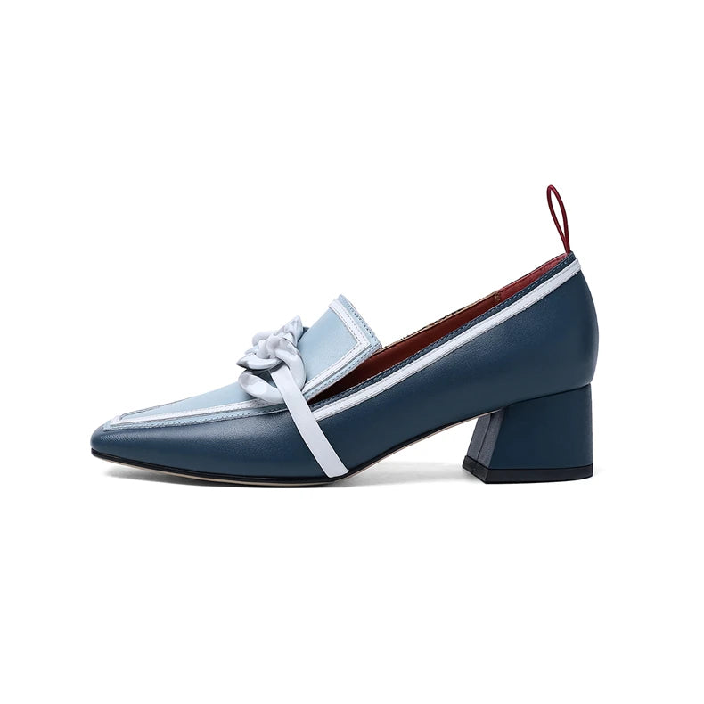 2020 Summer Women Chunky Pumps Thick High Heel Slip-On Waterproof Loafers Shoes Casual Vintage Square Toe Ladies Suit Shoes