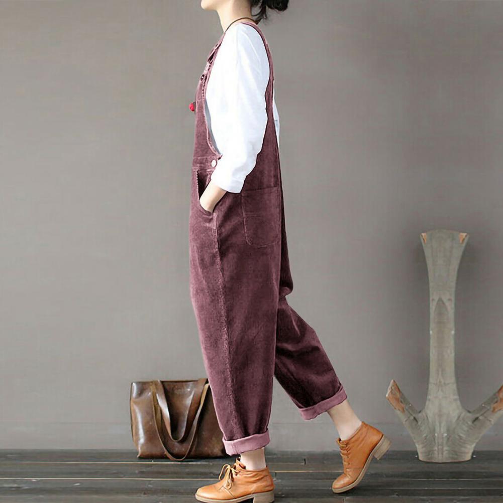 Winter Corduroy Jumpsuit Women Wide Leg Overalls Solid Color Loose Sleeveless Wide Leg Jumpsuit combinaison femme Комбинезоны Viralgem Store