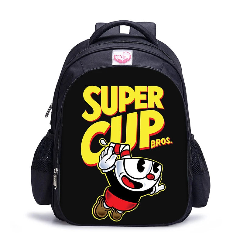 16 Inch Cuphead Game Mugman Children Backpack Lovely Schoolbag Boys and Girls Orthopedic Backpack Pencil Bag Sets