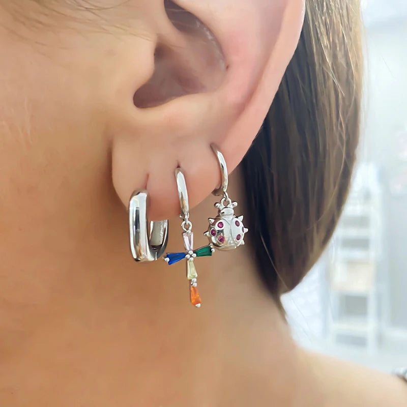 925 Sterling Silver Ear Needle Vintage Small Hoop Earring for Women Geometry Round Silver Earrings Party Fashion Jewelry Gift