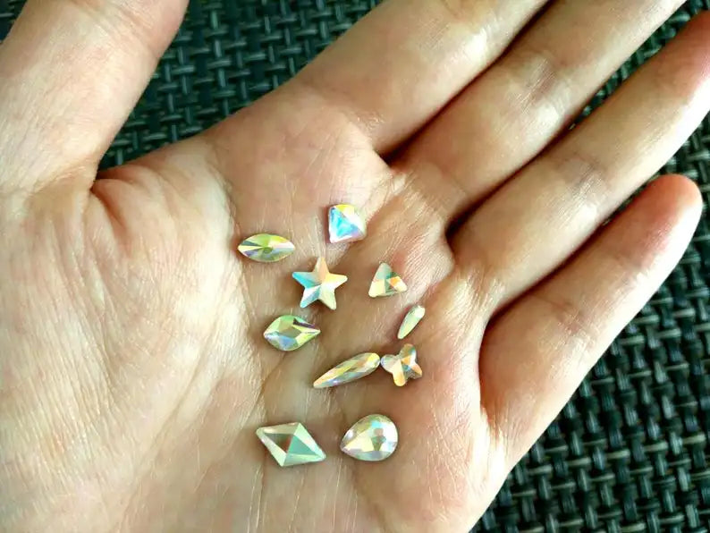 100pcs AB clear Rhinestone 4-10mm Nail Art Shape Top Crystal AB Czech Crystal Rhinestone Flatback Elongated Glass Stones ZZ15244