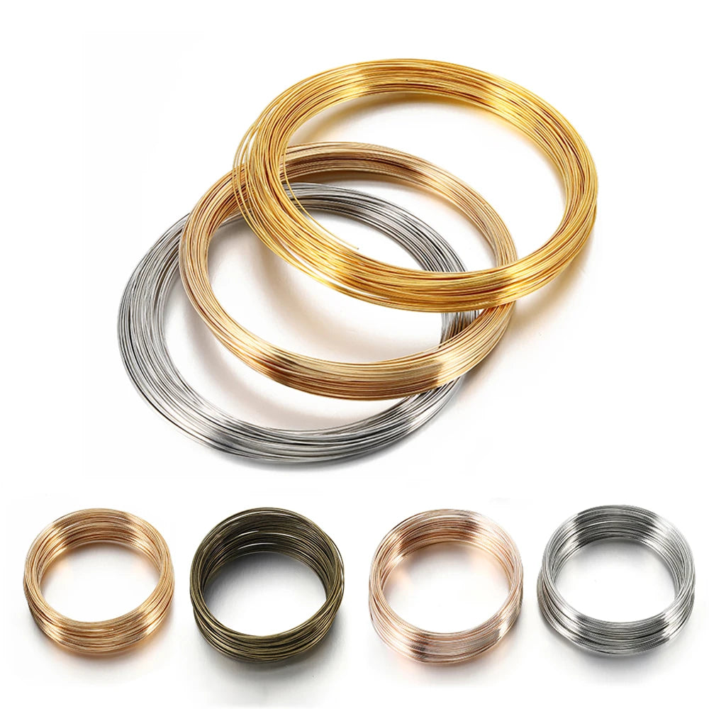 100 Loops Gold Steel Color Memory Wire 60mm Bracelet Bangle Loop 115mm Necklace Collar Hoop for Jewelry Making DIY Accessories