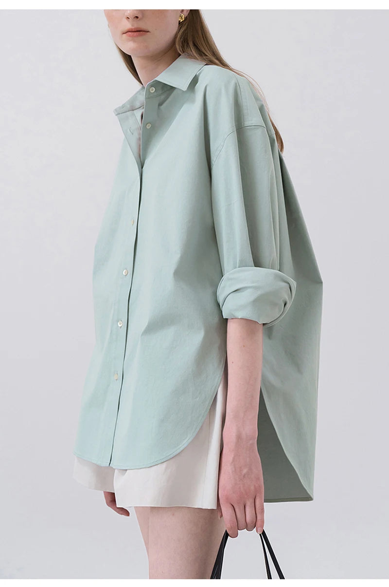 100% Cotton Women's Shirt 2024 Autumn New Solid Color Button Turn-Down Collar Long-Sleeved Casual Loose Ladies OL Shirts Viralgem Store