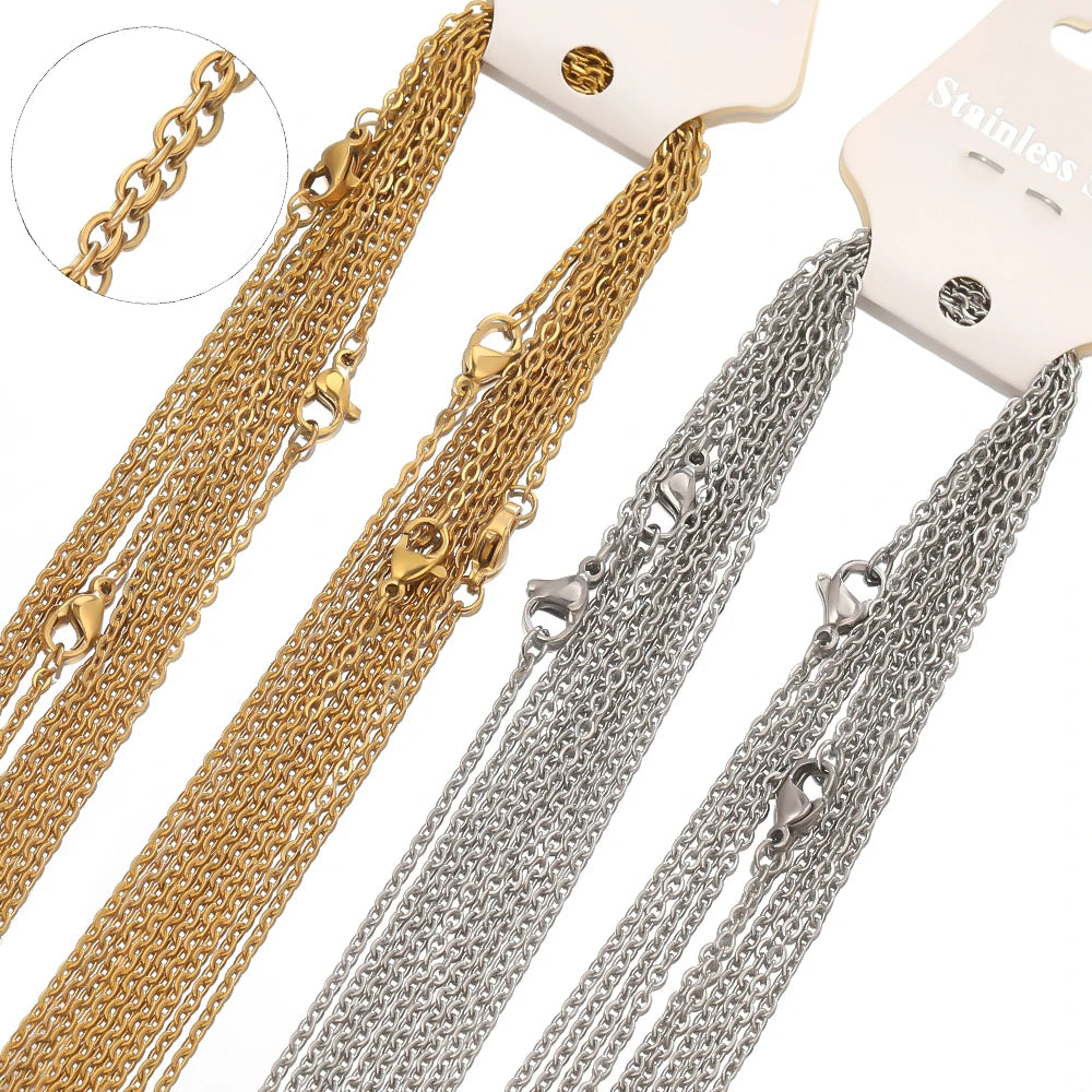 10pcs 50cm 2mm Gold Color Stainless Steel Link Chains Necklaces Fashion Jewelry Cuban Chains Wholesale Chain DIY Crafts Supplies