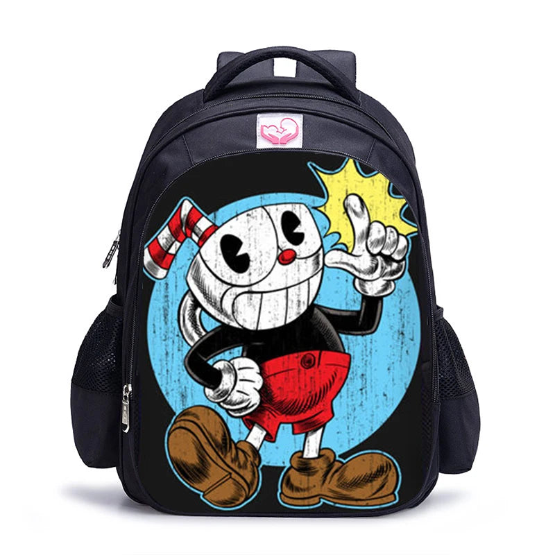 16 Inch Cuphead Game Mugman Children Backpack Lovely Schoolbag Boys and Girls Orthopedic Backpack Pencil Bag Sets