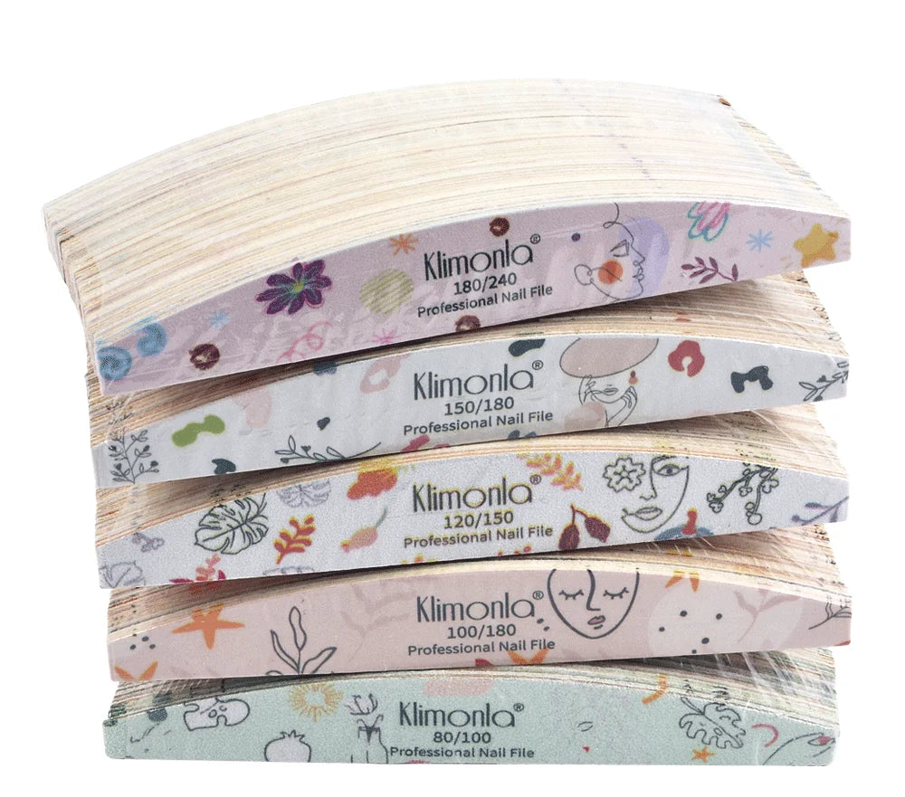 10Pcs/Lot Nail File 100 180 Grit Professional Wooden Two Sided Sanding Files Washable Nails Accessories Manicure Salon Tools