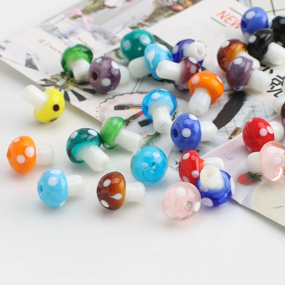 10Pcs 10x13mm 12x16mm 15x20mm Mushroom Shape Lampwork Glass Loose Beads for DIY Crafts Jewelry Making Earing Necklace Accessory