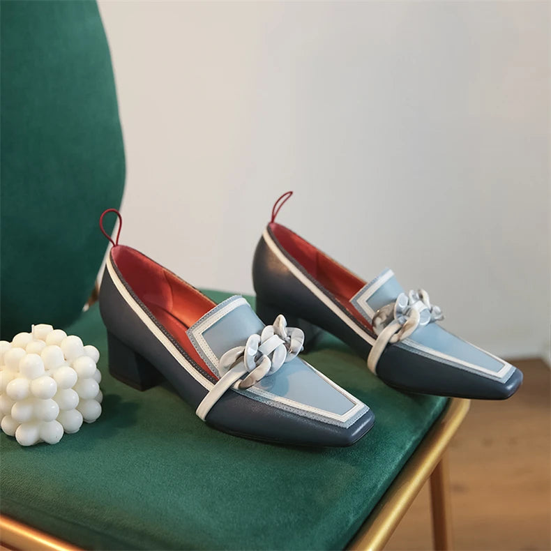 2020 Summer Women Chunky Pumps Thick High Heel Slip-On Waterproof Loafers Shoes Casual Vintage Square Toe Ladies Suit Shoes