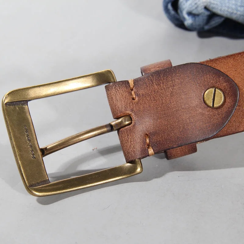 Vintage Luxury Handmade Leather Copper Buckle Man's Belt Cinturon Gotico Cowhide Retro All-match Casual Jeans Soft Belt ABC Viralgem Store