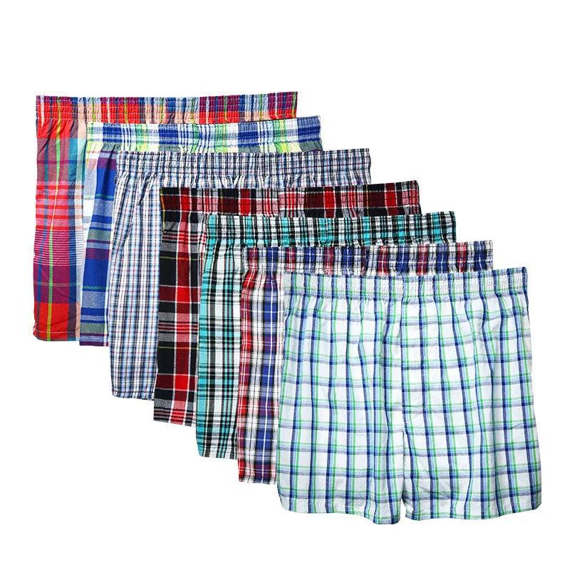 100% Cotton 4 Pcs Men's panties Underwear male Boxers Shorts Casual Sleep Underpants Plaid Loose Comfortable Homewear Striped Viralgem Store
