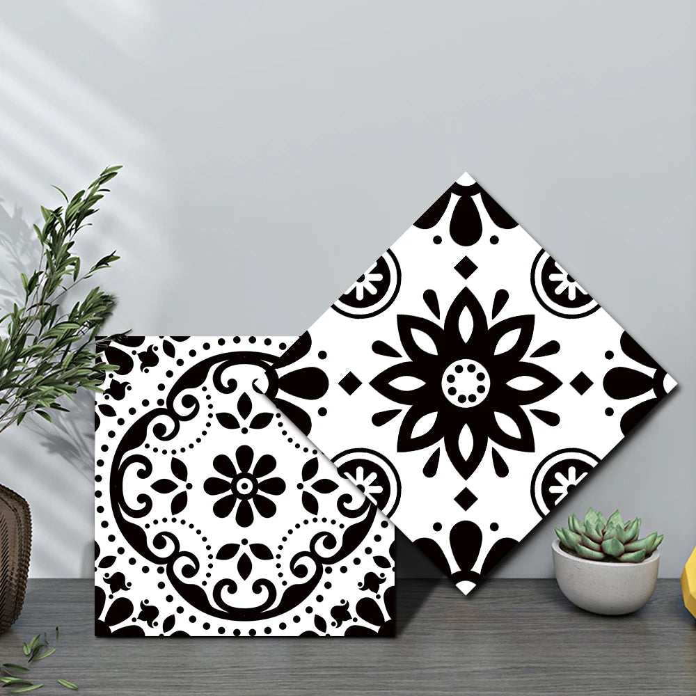 16pcs/set Black & White Tiles Sticker Kitchen Backsplash Wardrobe Bathroom Waterproof Peel & Stick Bright Film Art Wall Decals