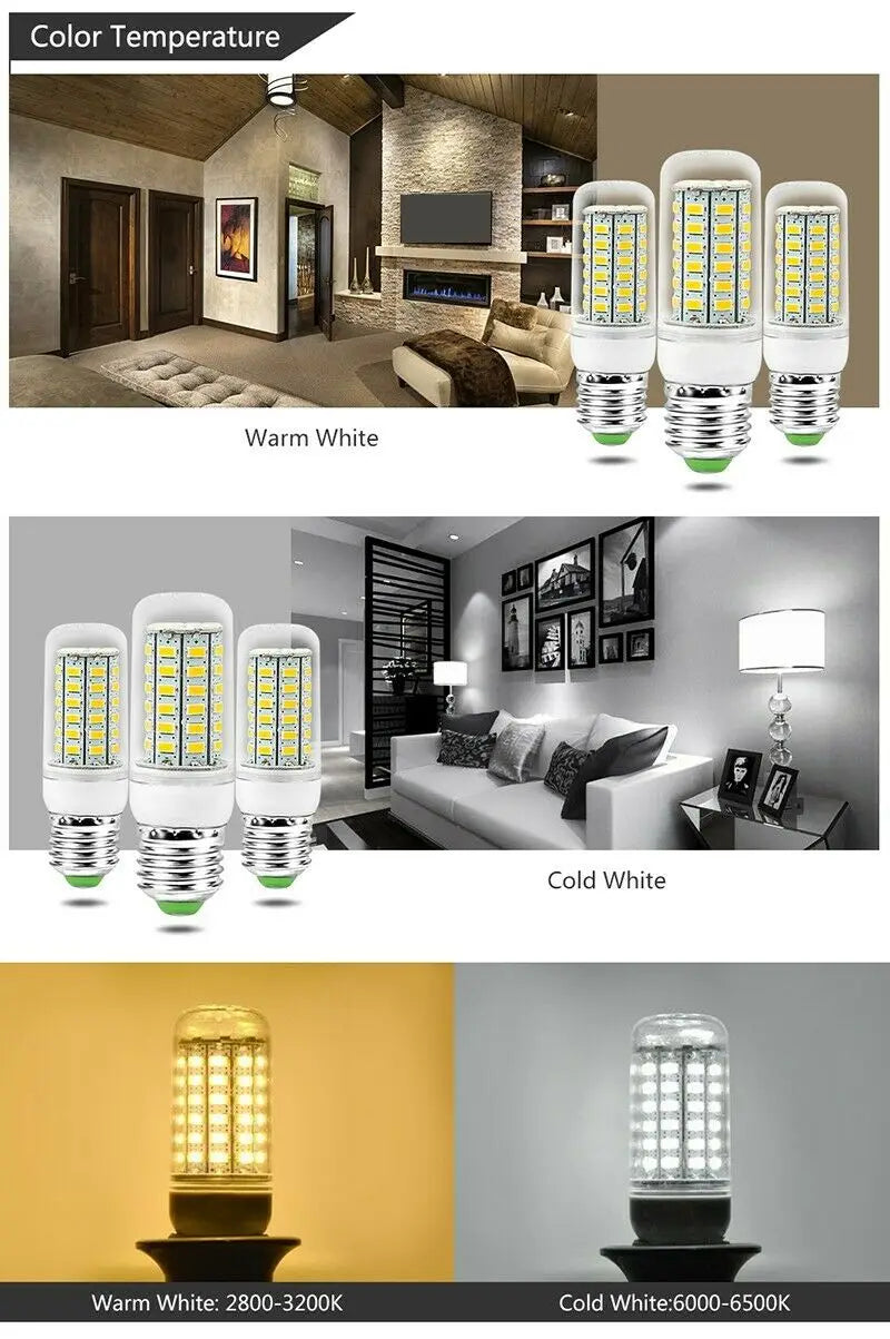 Super Brightness 7W-15W LED Corn Light Bulbs E27 E14 B22 G9 GU10 Screw 24/36/48/56/69/72 LED Chips White Lampada 220V Ampoule Viralgem Store
