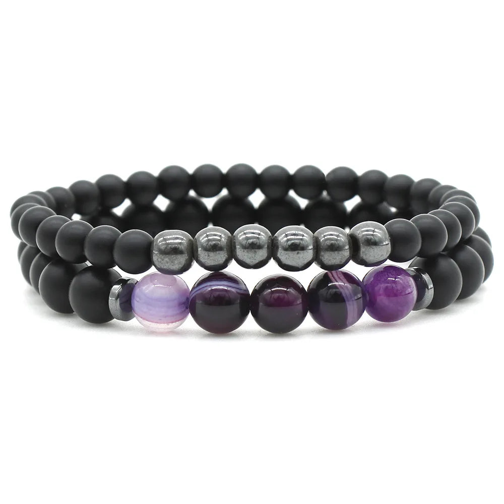 Women Men 8mm Beaded Natural Stone Bracelet Couples Lover Agate Quartz Lava Tiger Eye Healing Energy Bangle Yoga Jewelry