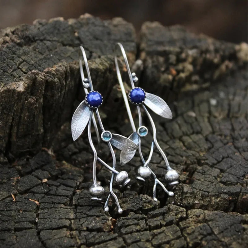 Woodland Earrings Witch Mushroom Elven Forest Leaf Earrings Nature Botanical Jewelry Silver Wire Wrapped
