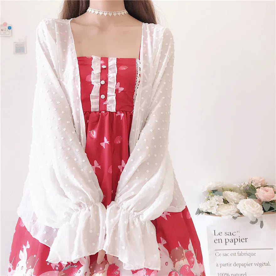 Sun-protective clothing sweet lolita coat lantern sleeve kawaii girl white victorian clothes tea party gothic lolita coat loli
