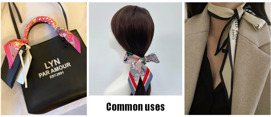 2024 Brand New Design Owl Scarf Women Luxury Silk Scarf Fashion Hair Headband Foulard Skinny Bag Scarves Neckerchief For Ladies