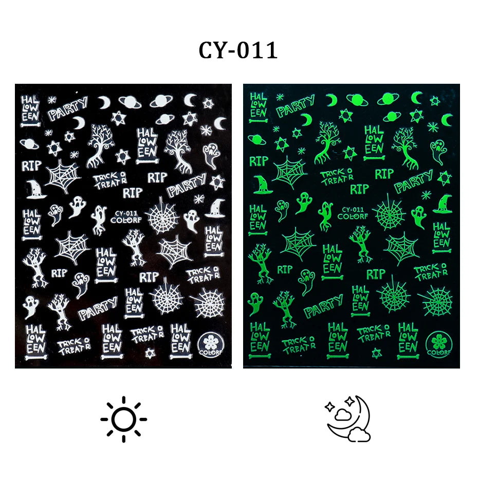 1pcs 3D Luminous Nail Stickers Flame Butterfly Star Moon Glitter Design Glow in The Dark Slider Manicure Decorations JICY028-036