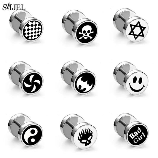 1Pc Punk Black Multiple Styles Stainless Steel Stud Earrings For Men Women Gothic Hip Hop Ear Jewelry Skull Star Studs 2024 Viralgem Store