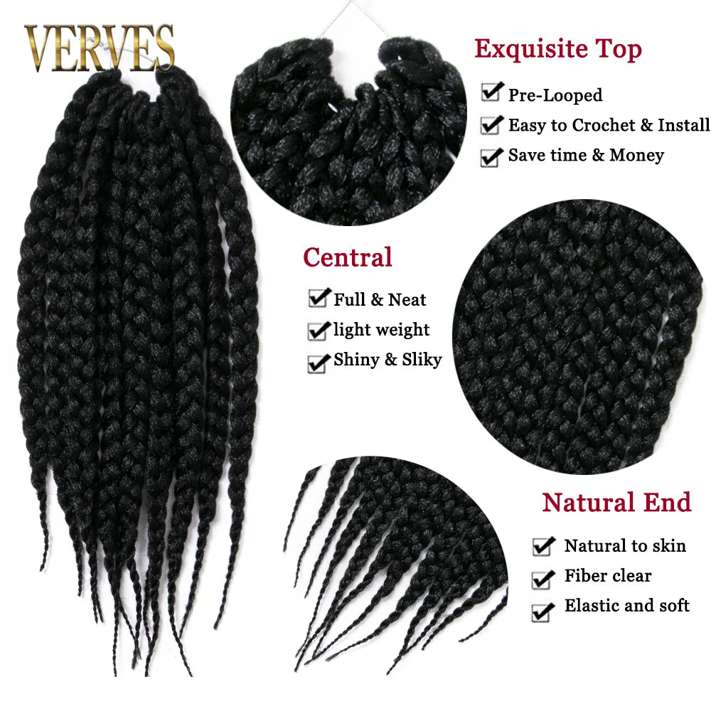 VERVES Short Box Braids Synthetic 5 Piece/Pack Crochet Hair Pre-Looped Braiding Extensions 14 inch for Asian Women Black Brown Viralgem Store