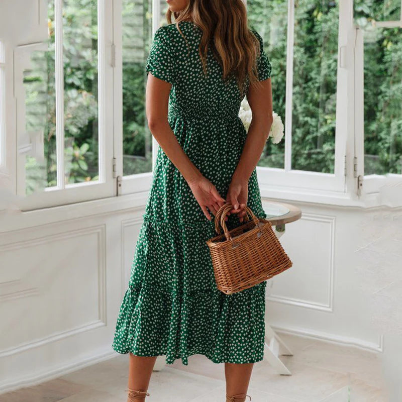 Vestidos Vintage Vintage Print Puff Sleeve summer Beach sweet dresses Casual Square collar floral maxi long dress 2022 festa Viralgem Store