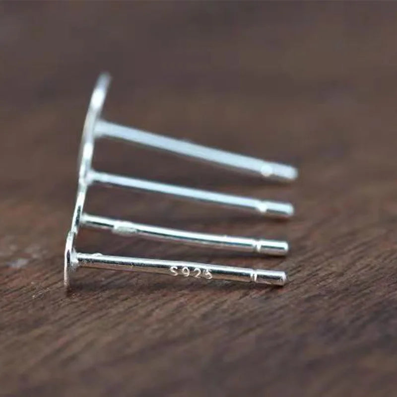 10pcs Real Solid 925 Sterling Silver Earring Stud Needle Post Flat Base Pins 5 6 mm Earring Cabochon DIY Jewelry Making Findings