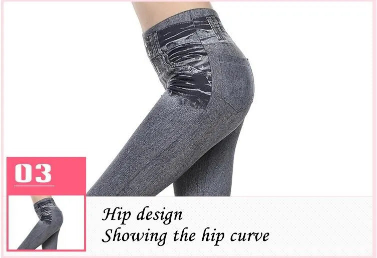 2023 Women's Spring and Summer Tight Imitation Jeans, Smart Slim Fashion, Large Tight Pants, False Pocket Women's Fitness Pants