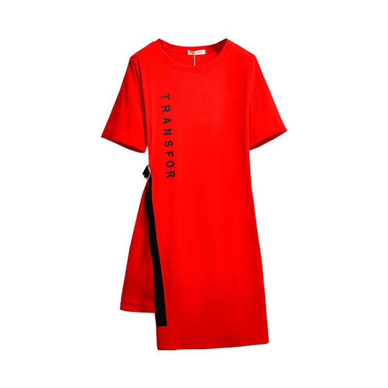 150Kg Plus Size Women's Summer Loose Letter T-Shirt Dress Bust 157cm 6XL 7XL 8XL 9XL 10XL Short-Sleeved O-Neck Dress Black Red