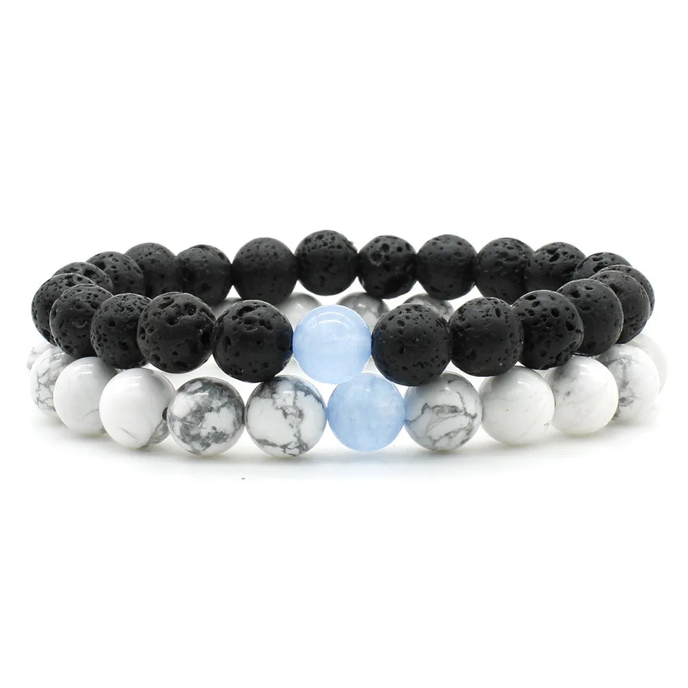 Women Men 8mm Beaded Natural Stone Bracelet Couples Lover Agate Quartz Lava Tiger Eye Healing Energy Bangle Yoga Jewelry