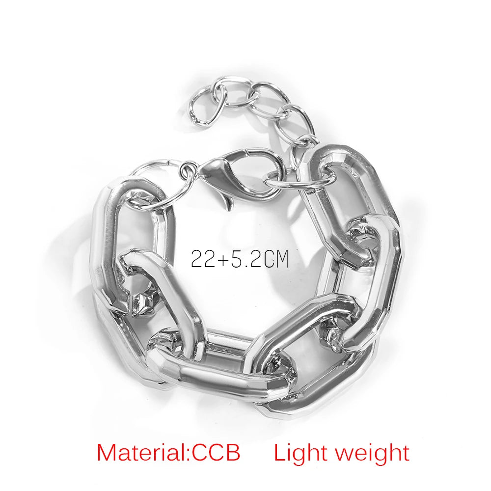 SRCOI Simple Punk CCB Chain Bracelet Exaggerated Geometric Square Twisted Thick Link Chain Bracelet Women Hip Hop Jewelry